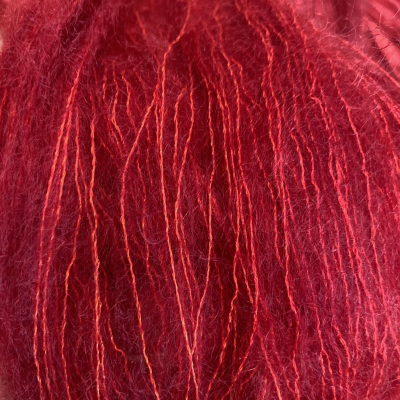 Rødt Kid Silk Lace og Baby Fluff Alpacka - Håndfarvet
